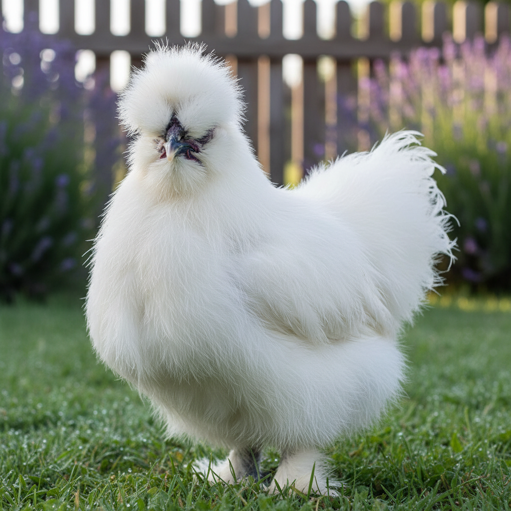 Silkie chicken with fluffy feathers
