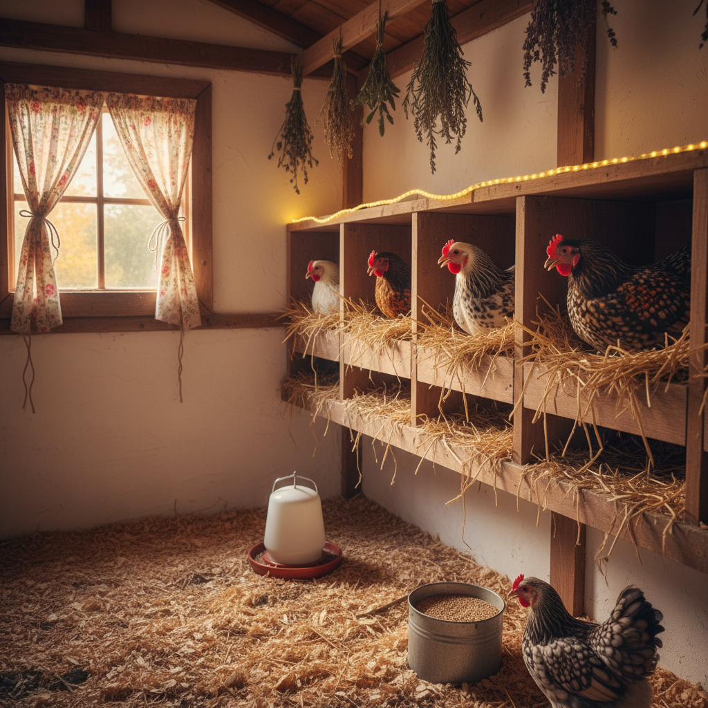 Nest boxes inside a cozy coop