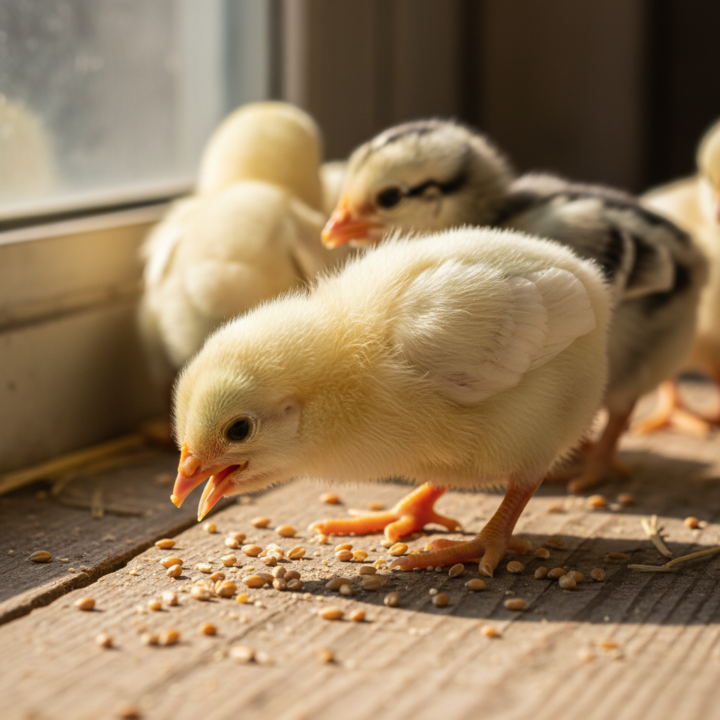 Chickens feeding at different life stages