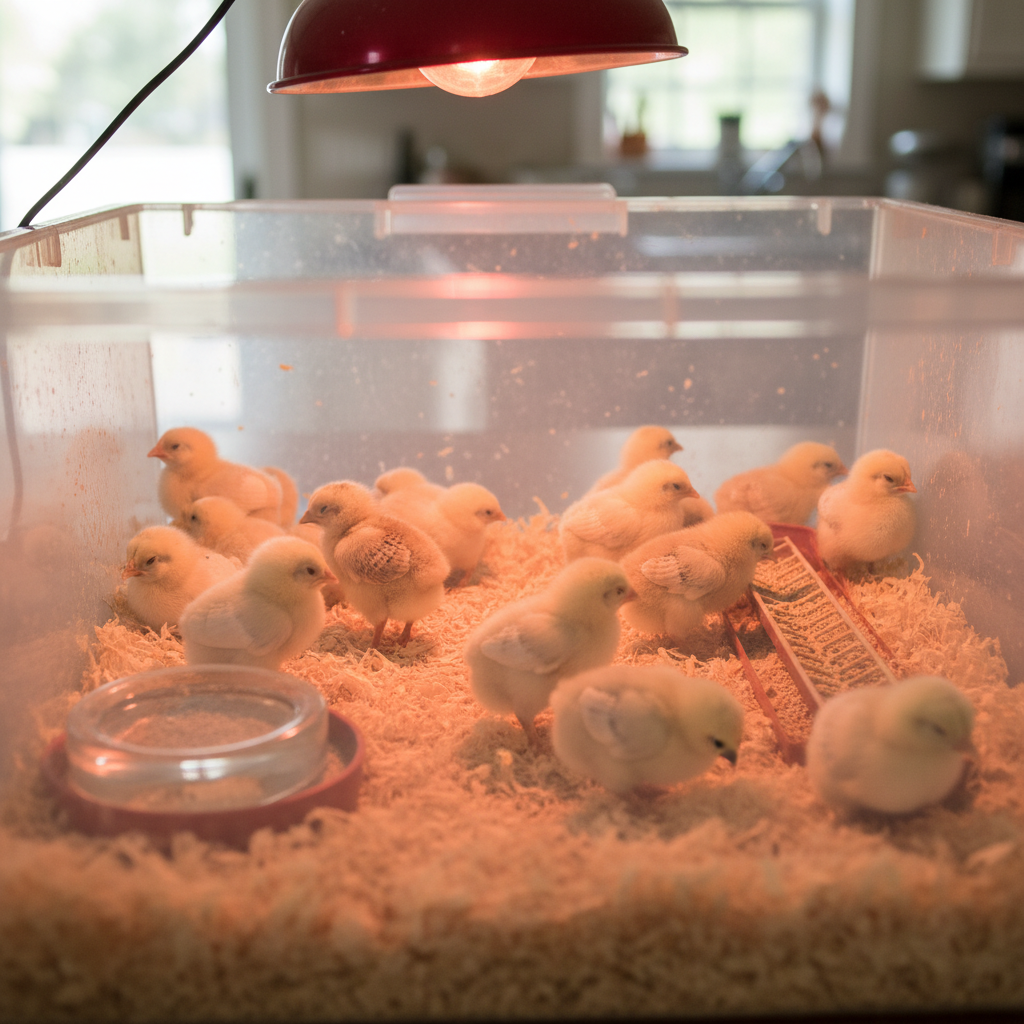 chicks in a brooder