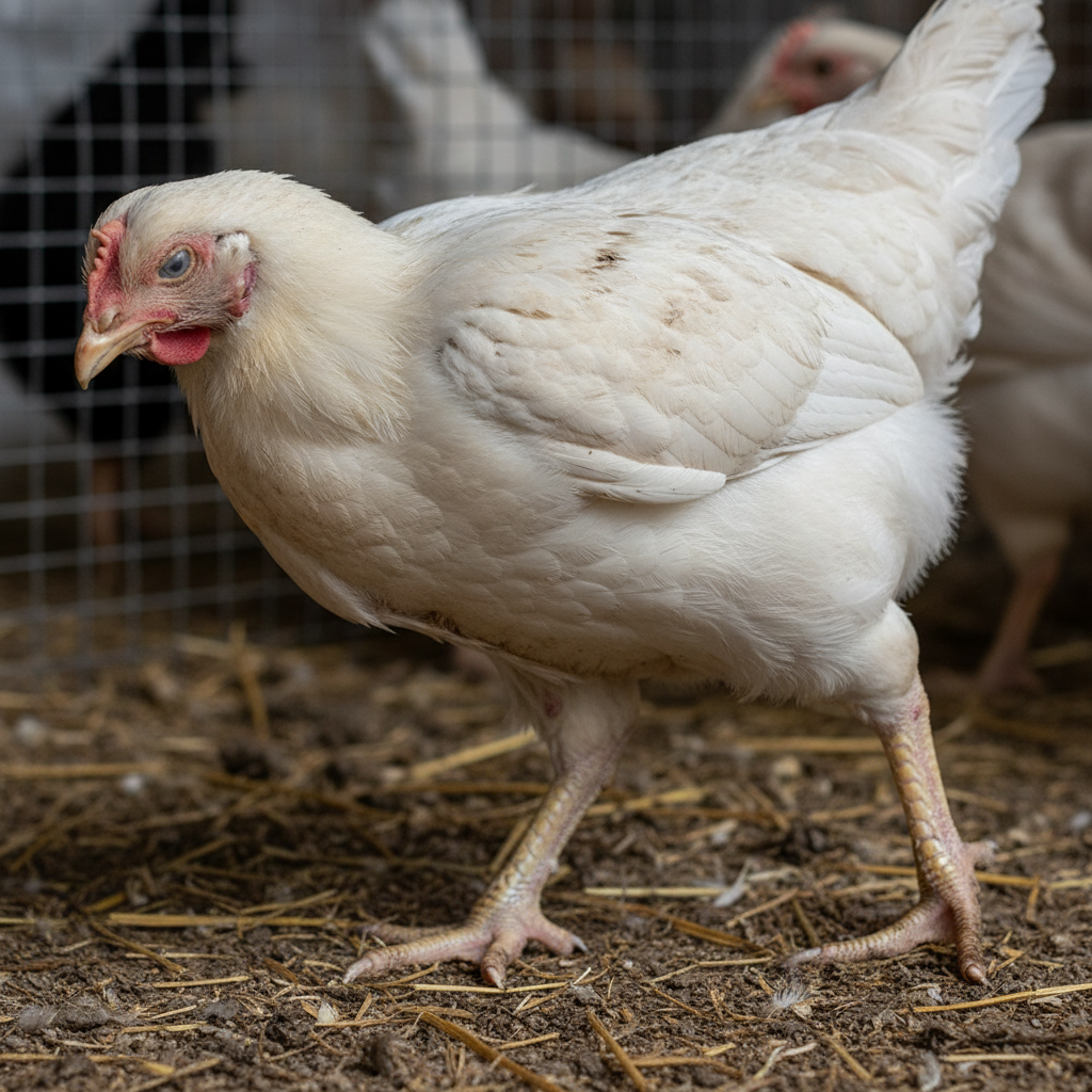 Infected chicken showing symptoms