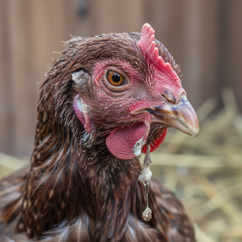 Chicken showing signs of respiratory disease