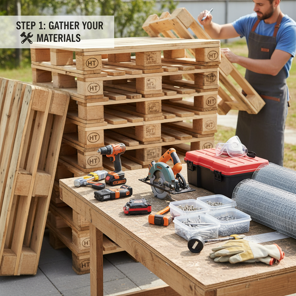 DIY chicken coop made from wooden pallets, showing step-by-step construction