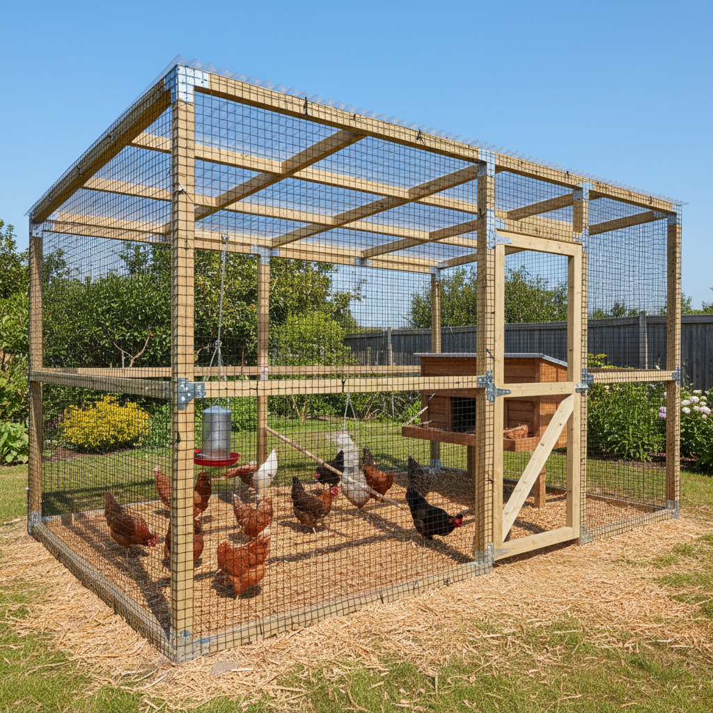 A covered chicken run with proper framing