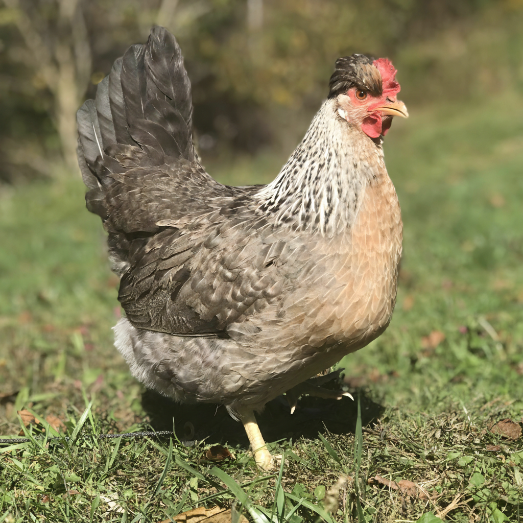 Cream Legbar chicken breed portrait
