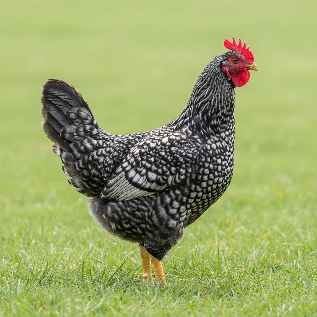Dominique chicken breed portrait