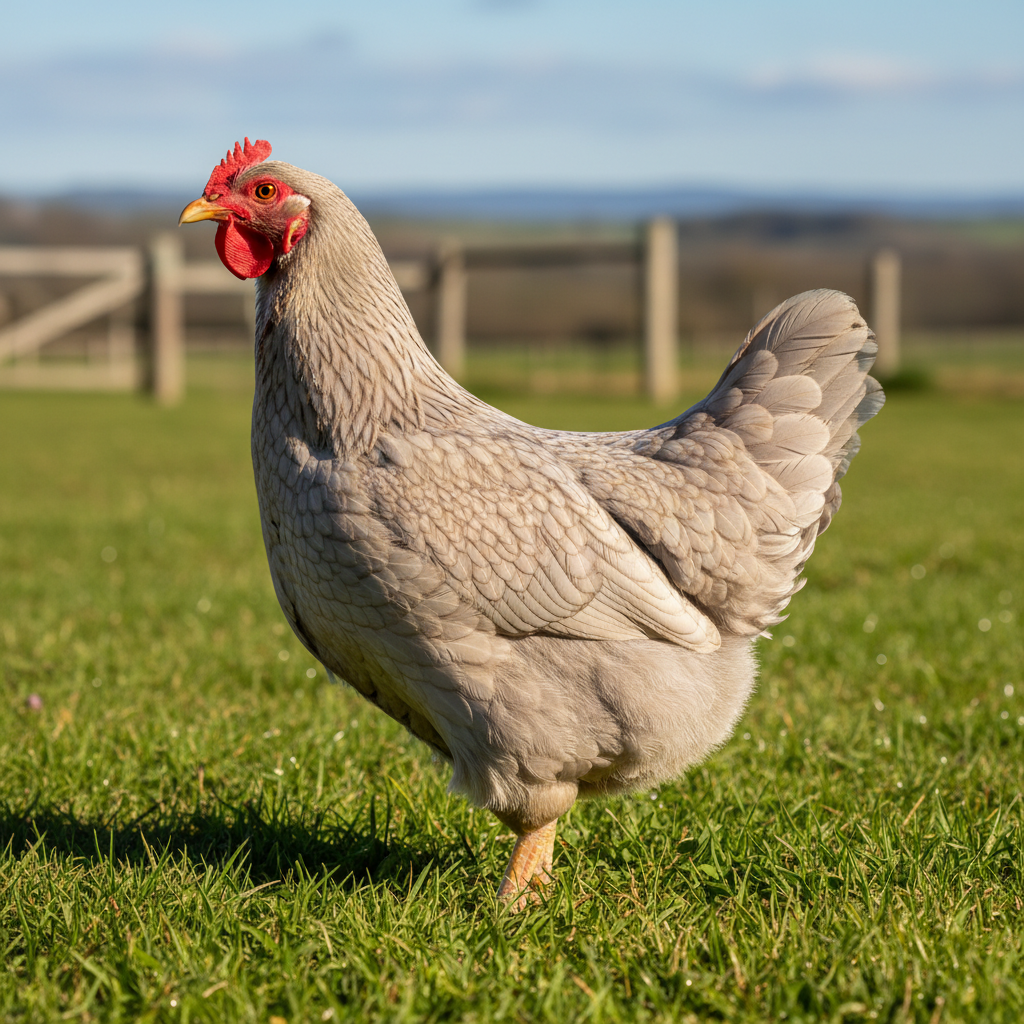 Lavender Orpington chicken breed portrait