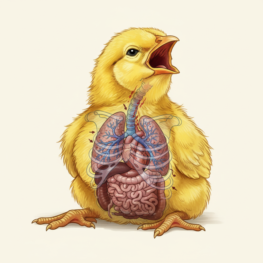 AI illustration of Aspergillosis (Brooder Pneumonia)